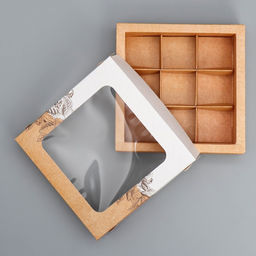 Цена за 5 шт. Коробка для конфет, кондитерская упаковка, 9 ячеек, «Ручная работа», 14.7×14.7×3.5 см