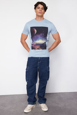 TRENDYOL MAN Mavi Galaksi Bask?l? Regular/Normal Kesim Tok Kumas T-shirt TMNSS24TS00204 - Trendyolmilla фото 6