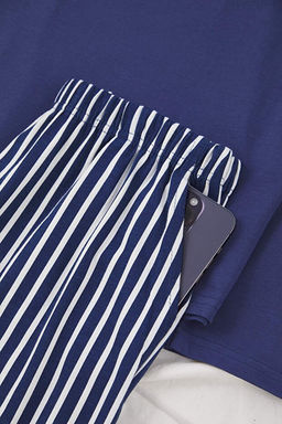 Indigo Regular Pamuklu Uzun Kollu _st Ay_c_k Bask_l_ Alt _izgili Pijama Tak_m_ TMNAW26PT00013 - Trendyolmilla фото 2