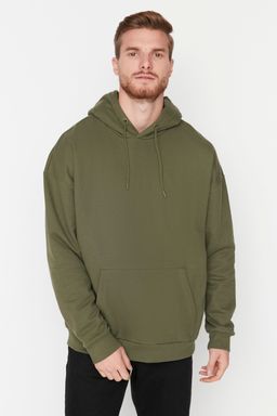 Haki Oversize/Genis Kesim Kapusonlu Ici Polar/S?cak Tutan Sweatshirt TMNAW23SW00195
