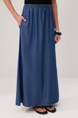 Mavi Dokumlu %100 Tencel Ince Kumas Maxi Denim Etek TWOSS26ET00205 - Trendyolmilla фото 3