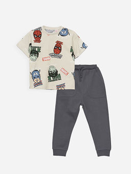Bisiklet Yaka Uzun Kollu Bask?l? Erkek Bebek Sweatshirt ve E?ofman Alt? 2li Tak?m