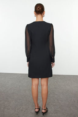 Siyah Sifon Kol Detayl? Mini Dokuma Ceket Elbise TWOAW25EL00138 - Trendyolmilla фото 4