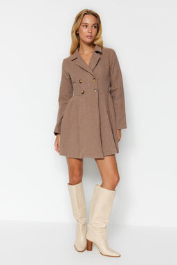 Kahverengi Pileli Dugmeli Mini Dokuma Elbise TWOAW24EL00338 - Trendyolmilla фото 8
