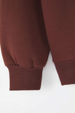 Koyu Kahverengi Oversize/Rahat Kesim Bisiklet Yaka Kal?n/Ici polarl? Orme Sweatshirt TWOAW24SW00102