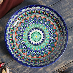 Ляган узбекский Риштанская Керамика «Узоры», d=25 см, синий