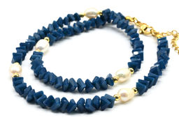 Чокер из циркона с жемчугом цв. темно-синий, 41см