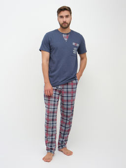 Пижама мужская Олимп кор.рукав бордо/клетка