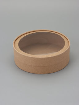 Коробка круглая подарочная завальцованная с окном, крафт, 18×6 см