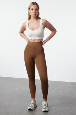 Kahverengi Genis Bel Lastikli Ekstra Toparlay?c? Tam Boy Orme Spor Tayt TWOAW21TA0029