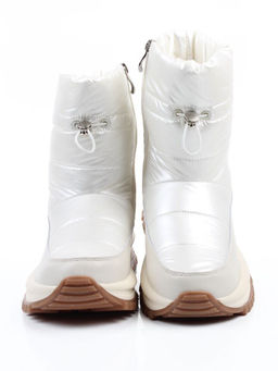 02-WA010-3M LT. BEIGE Сапоги "Дутики" зимние женские (натуральная кожа, курточная ткань, 100% шерсть)