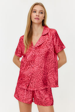 Trendyolmilla Pembe Cok Renkli Leopar Desenli Saten Sortlu Dokuma Pijama Tak?m? THMSS20PT0158 фото 11