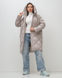 Пальто зимнее утепленное с капюшоном женское светло-коричневого цвета 7637SK - Visdeer фото 18