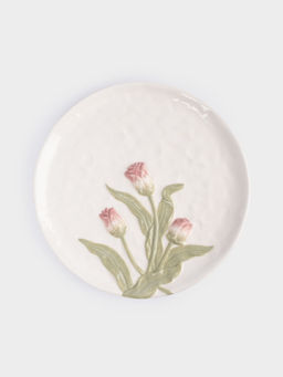 Блюдо, 24 см, керамика, молочное, Тюльпаны, Tulip