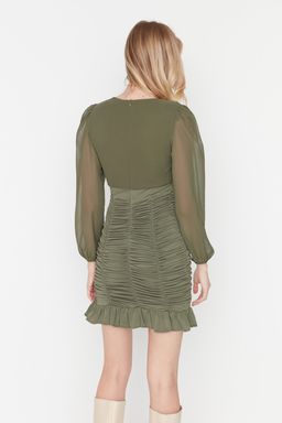 TRENDYOLMILLA Murdum Duz Buzgu / Drape Mini Dokuma Elbise TWOAW23EL01044  фото 16