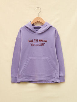 Kap??onlu Bask?l? Uzun Kollu Erkek ?ocuk Sweatshirt