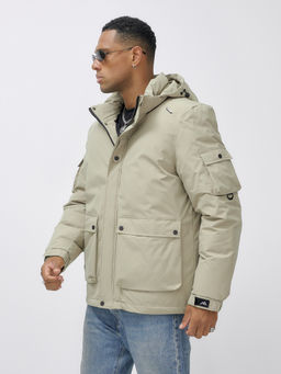 Куртка спортивная мужская зимняя с капюшоном бежевого цвета 2333B - Wonderrman фото 8