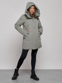 Зимняя женская куртка молодежная с капюшоном цвета хаки 589003Kh - RoccaManer фото 7