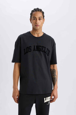 NBA Los Angeles Lakers Oversize Geni_ Kal_p Bisiklet Yaka K_sa Kollu Ti__rt