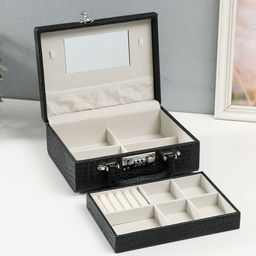 Шкатулка кожзам для украшений Кейс. Кожа крокодила чёрная 18,5х24х9 см - Simaland фото 4