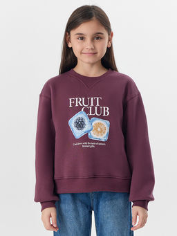 Свитшот для девочек бордовый с надписью Fruit club