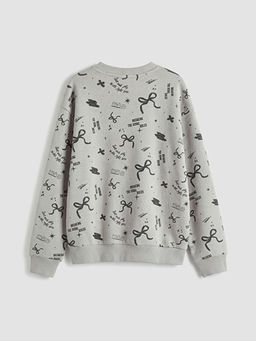 Bisiklet Yaka Bask?l? K?z ?ocuk Sweatshirt