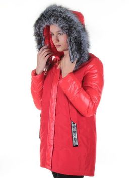 8179 RED Пальто женское с натуральным мехом Jarius - Fashion фото 2