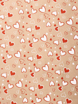 Бумага упаковочная крафт Сердечки 2 красный/белый цвет на коричневом фоне 0.72?105% м, 60 г