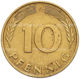 Монета 10 пфеннигов 1980 года G Западная Германия (ФРГ)