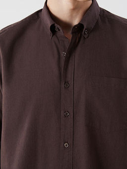 Regular Fit Uzun Kollu Keten Kar???ml? Erkek G?mlek