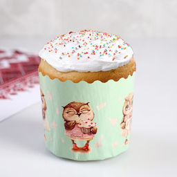 Цена за 20 шт. Форма для выпечки кулича «Совушки», бумага, 7×6 см, зелёная