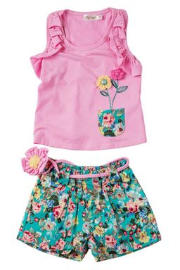 Хлопковый комплект для девочки: розовая блузка и шорты, D15-06 Mini Hippy