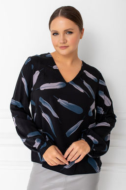 Блузка ТБ-93 перья на черном