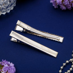 Цена за 12 шт. Основа для заколки, зажим, 6.5 см, серебро