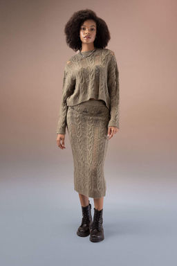 Трикотажная юбка-миди приталенного кроя - Defacto фото 4