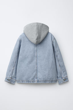 SOBRECAMISA DENIM CAPUCHA DESMONTABLE FELPA / Azul medio - Zara фото 3