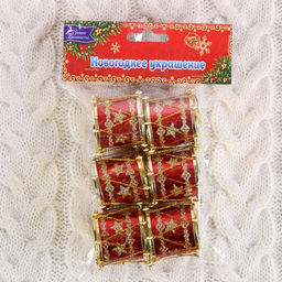 Цена за 2 шт. Ёлочные игрушки 6 шт. Барабан звезда, 3.53.5 см, красный - Зимнее волшебство фото 2