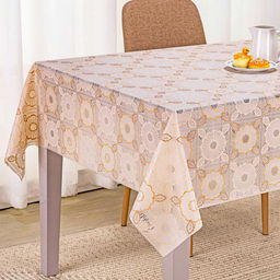 LACE Клеенка столовая ажурная ПВХ 1,37х20м Мальтийское кружево бежевый фон, цветное тиснение, матовая, на пленке (Китай) Цена указана за 1 м/п. В рулоне 20м. - Домашняя мода фото 2