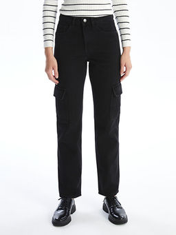 Straight Fit Kad?n Kargo Jean Pantolon