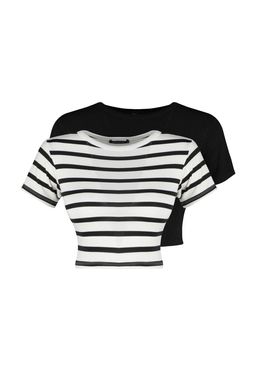 Trendyolmilla Premium Ekru-Ekru Kahverengi Cizgili 2li Paket Viskoz Crop Esnek Orme Bluz TWOSS23BZ00194  фото 20