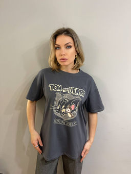 K13449 Футболка OVER SIZE (плотный хлопок) ГРАФИТ