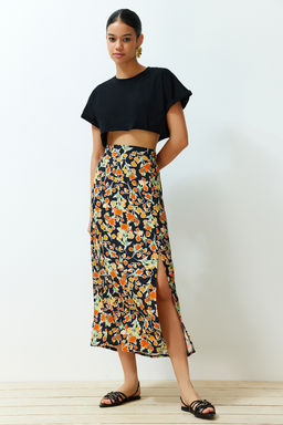 TRENDYOLMILLA Cok Renkli Viskon Kumas Cicek Desenli Y?rtmacl? Midi Dokuma Etek TWOSS24ET00126 фото 3