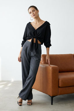 TRENDYOLMILLA Gri Straight/Duz Kesim Dokuma Kumas Pantolon TWOAW22PL0321 фото 37