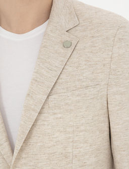 Bej Slim Fit Keten Kar___ml_ _izgili Tak_m Elbise
