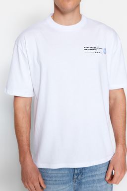 Beyaz Oversize/Genis Kesim Bask?l? %100 Pamuklu T-Shirt TMNSS23TS00238