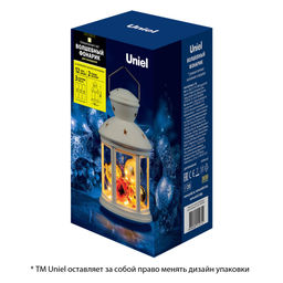 ULD-L1220-012/TTB/WW WHITE Фонарь со светодиодной гирляндой внутри, на батарейке (в комплект не входит). 12 светодиодов. Теплый белый свет. Режим мерцания. Белый корпус. 12*20 см. TM Uniel.