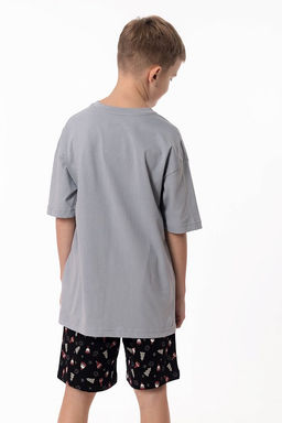 Пижама футболка и шорты М225108Псч серый/черный