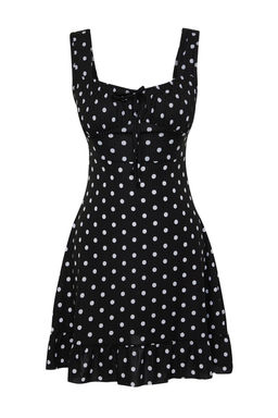 Siyah*001 Kare Yaka Volanl? A-Line Mini Orme Mini Elbise TWOSS23EL00348 - Trendyolmilla фото 7