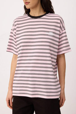 Pembe Cizgili Oversize/Genis Kal?p Dusuk Kol K?sa Kollu Tok %100 Pamuk Orme T-Shirt TWOSS26TS00152 - Trendyolmilla фото 3