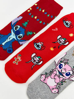 Kayd?rmaz Tabanl? Stitch Desenli K?z ?ocuk Havlu Soket ?orap 3l?